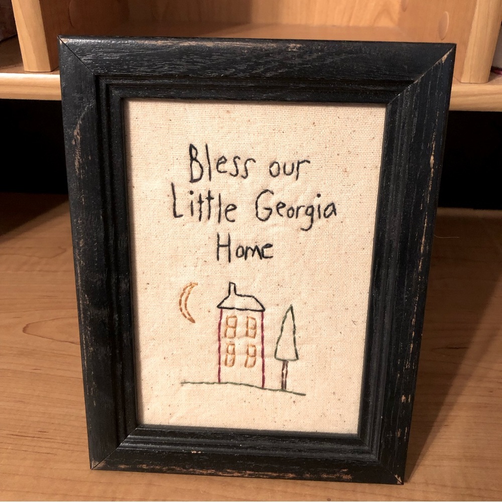 Bless Our Little Georgia Home Original Folk Art Framed Embroidery